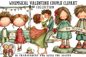 Whimsical Valentine Couple Clipart, an Illustration by OK Design