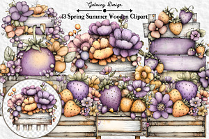 Spring Summer Wooden Clipart, an Illustration by GatewayDesign