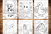 Cute Animal Coloring Pages for Kids, an Animal Illustration by LA Design (Thumbnail 2 of 10)