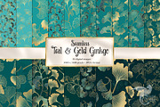 Teal and Gold Ginkgo Digital Paper, a Texture Graphic by Digital Curio (Thumbnail 1 of 5)