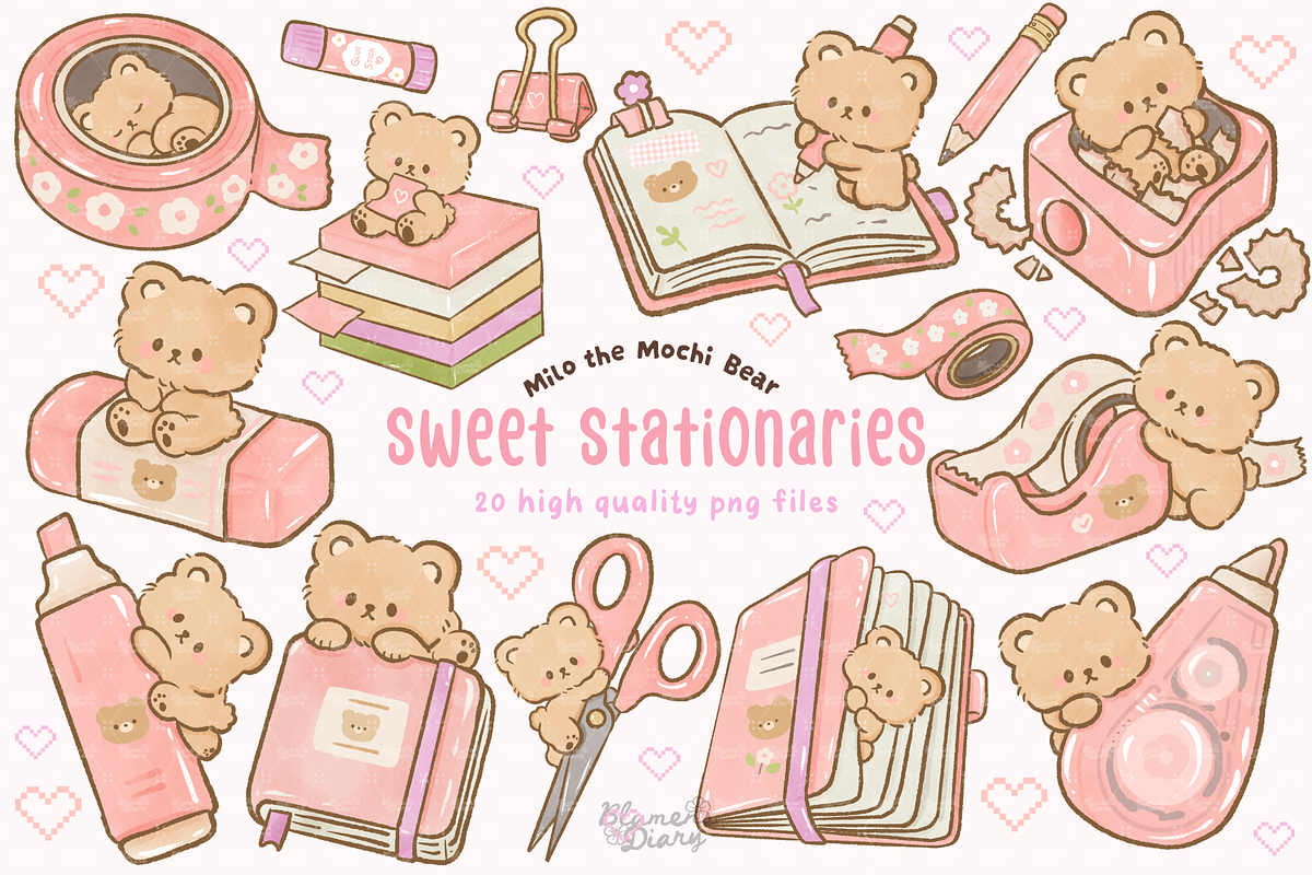 Sweet Stationeries Cute Bear Clipart, an Animal Illustration by Blumensdiary (Photo 1 of 6)