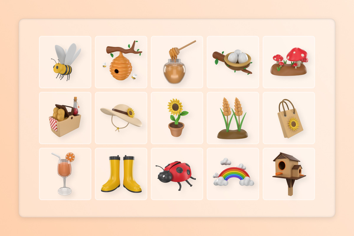 Spring Picnic 3D Icon Pack, a Seasonal Illustration by twinstd (Photo 6 of 6)