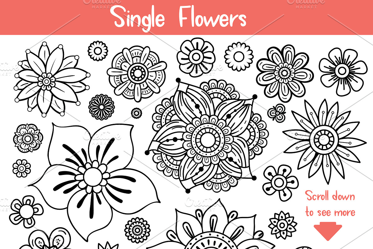 Floral Doodles Collection, a Decorative Illustration by Elinorka (Photo 2 of 14)