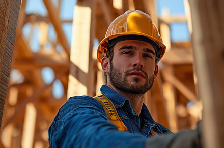 Focused construction worker in hard, a Background Photo by Pixeness