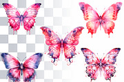 Pink Fantasy Butterflies Watercolor, an Animal Illustration by Loony Dream Designs (Thumbnail 2 of 4)