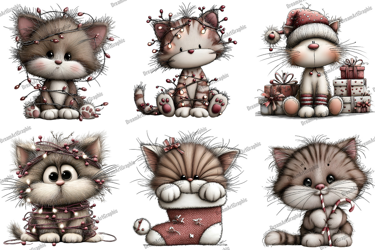 Funny Christmas Cats Clipart, an Illustration by DreamArtGraphic (Photo 3 of 5)