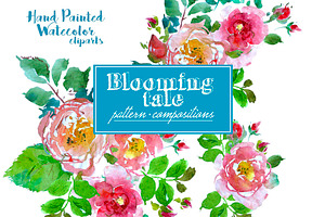Blooming Tale. Watercolor clipart