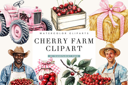 Watercolor Cherry Farm Clipart