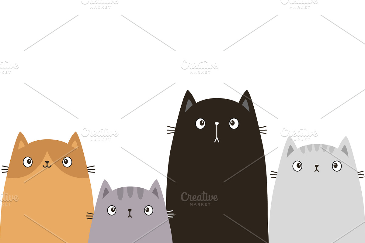 Four cat set. Flat design. Vector, an Animal Illustration by Worldofvector