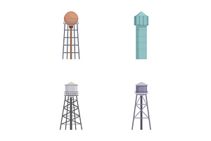Set of four water tower, an Illustration by Ylivdesign