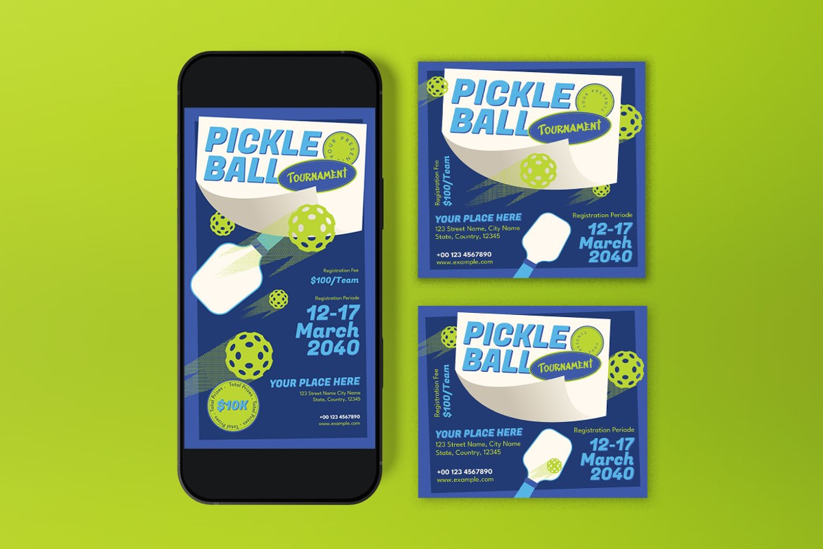 Blue Pickleball Tournament Flyer Set, a Flyer Template by graphicook (Photo 3 of 3)