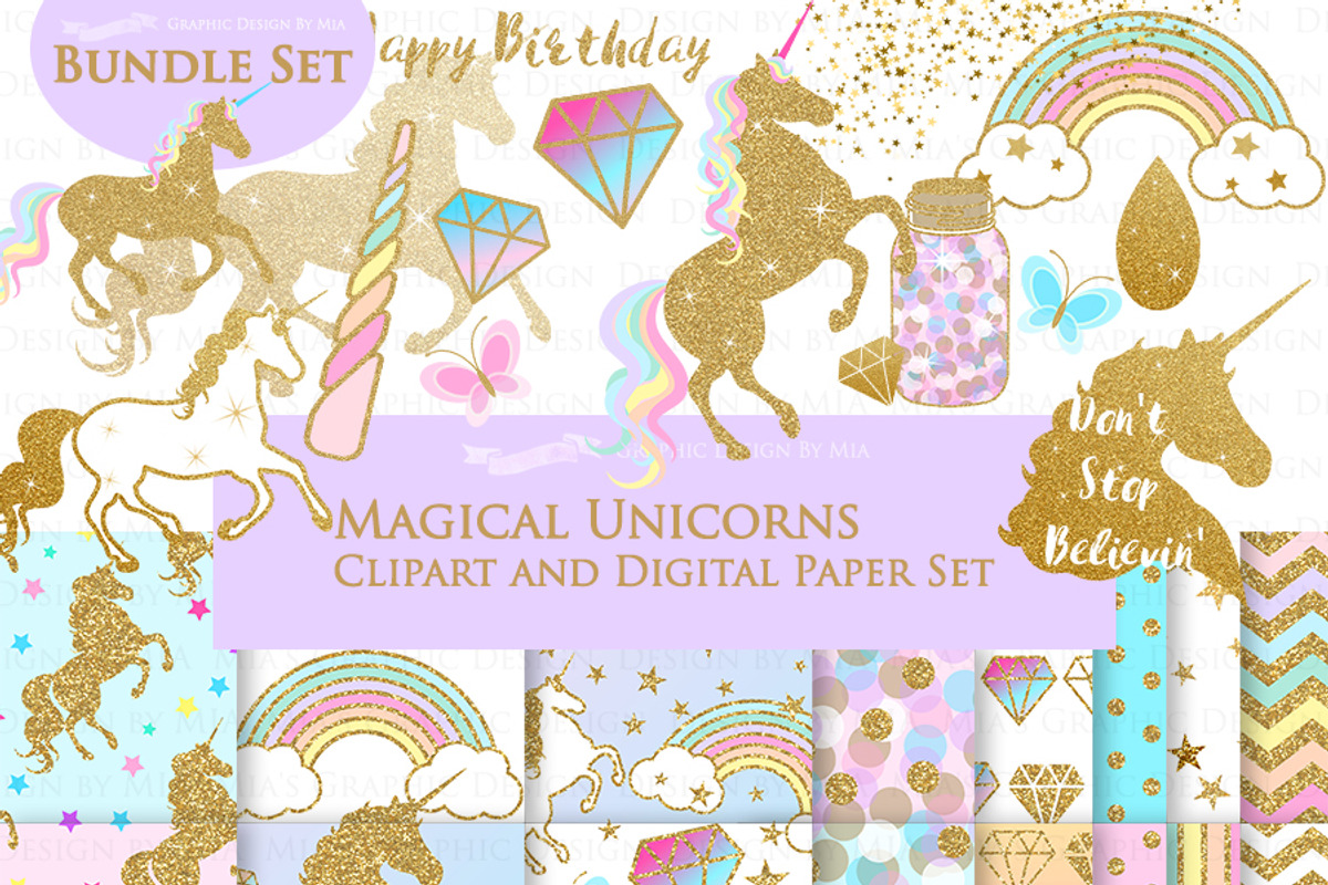 Magical Unicorns, Einhorn, Gold, an Illustration by Mia's Graphic Design (Photo 1 of 11)