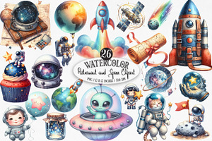 Watercolor Astronaut and Space PNG, an Illustration by Designking