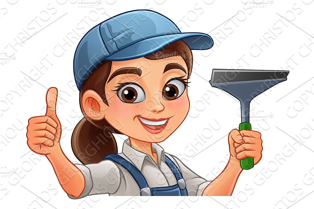 Woman Female Squeegee Window Cleaner, a Person Illustration by Christos Georghiou
