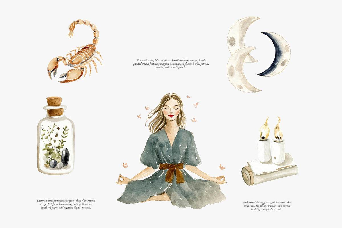wiccan clipart boho witch png set, a Decorative Illustration by Patishop Art (Photo 6 of 9)