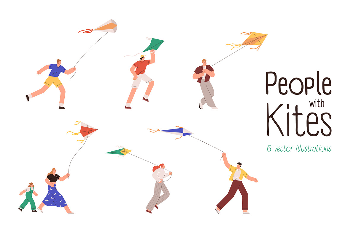 People flying kites set, a Person Illustration by Good Studio (Photo 1 of 4)