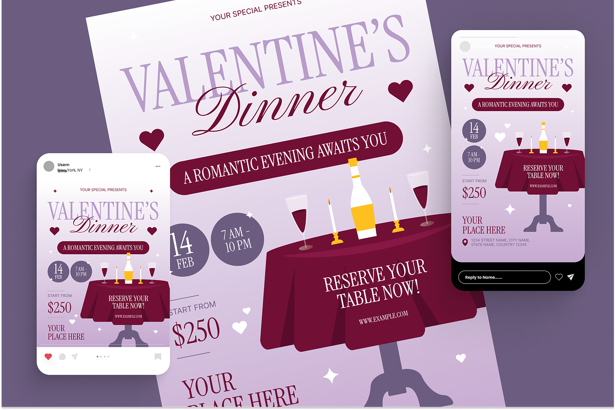 Valentine Dinner Flyer Set, a Flyer Template by Annora Studio (Photo 2 of 6)