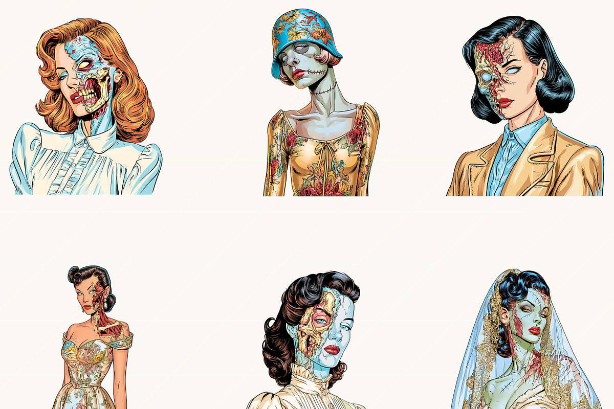 Vintage Zombie Women Clipart, a Person Illustration by BusyDaydesign (Photo 5 of 9)