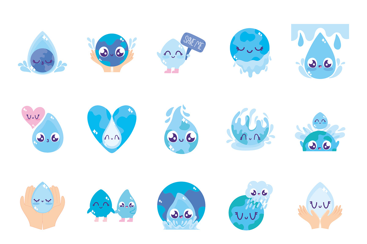 Cute Water Day Illustration Set