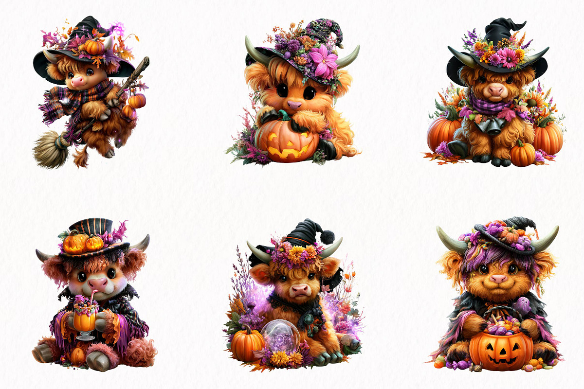 Halloween Highland Cow Clipart, a Seasonal Illustration by fashionaddict (Photo 4 of 7)