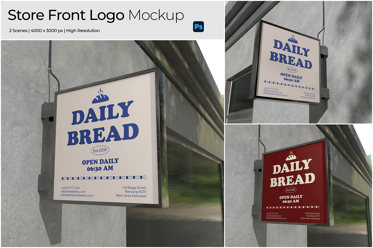 Store Front Logo Mockup, an Advertising Mockup by Bartama Graphic (Photo 1 of 5)