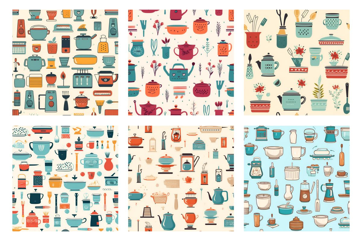 Retro Kitchen Patterns Digital Paper, a Pattern Graphic by Gloria Designed It (Photo 2 of 4)