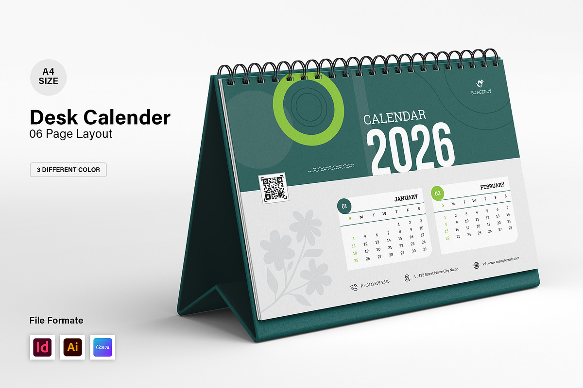 2026 Yearly Desk Calender Template, a Stationery Template by Spark_Creative (Photo 1 of 4)