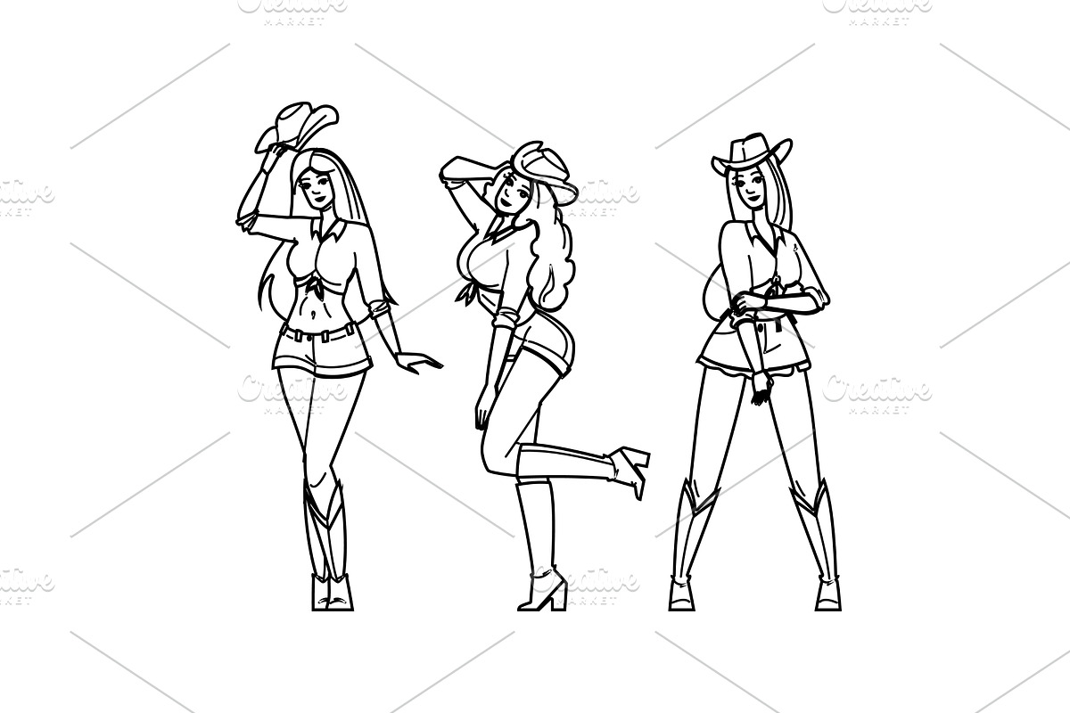 lasso cowgirl vector, a Person Illustration by pikepicture