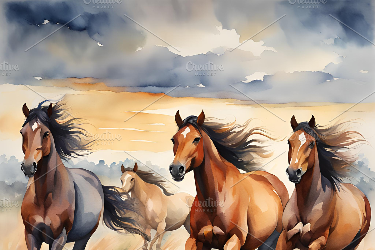 Watercolor Wild Horses, an Animal Illustration by Karliefie (Photo 2 of 5)