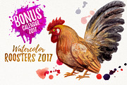 watercolor roosters family & 2017, an Animal Illustration by Graphobia (Thumbnail 3 of 13)