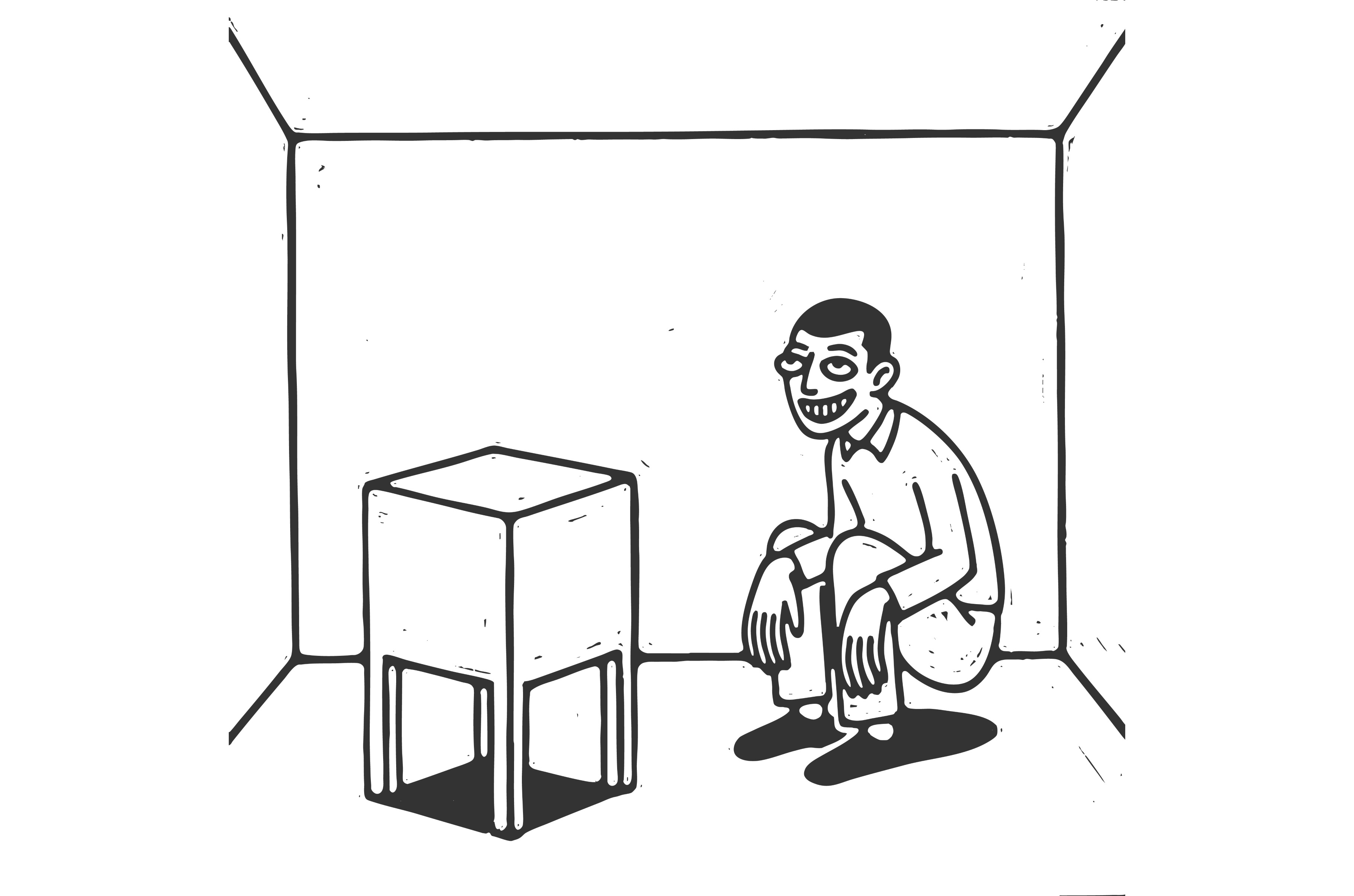 Mad Man Grinning Alone in Empty Room, a Person Illustration by AlexArt