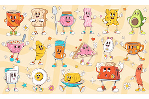 Cartoon Retro Groovy Breakfast