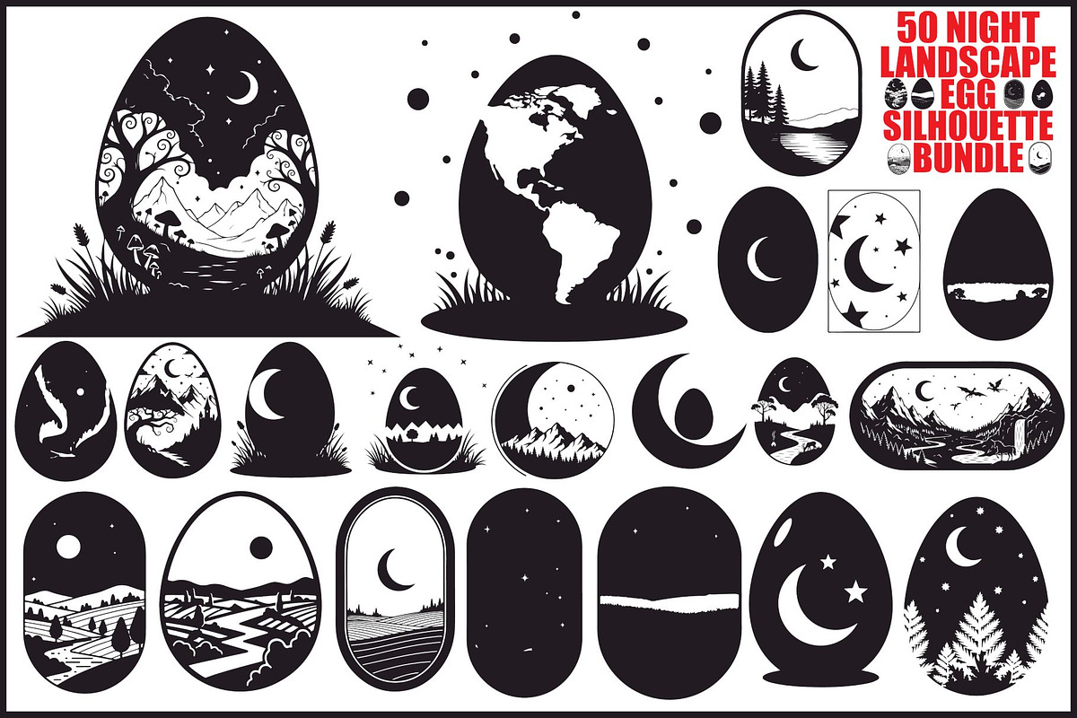 Night Landscape Egg Silhouette Bundl, an Illustration by Designs_River (Photo 1 of 22)