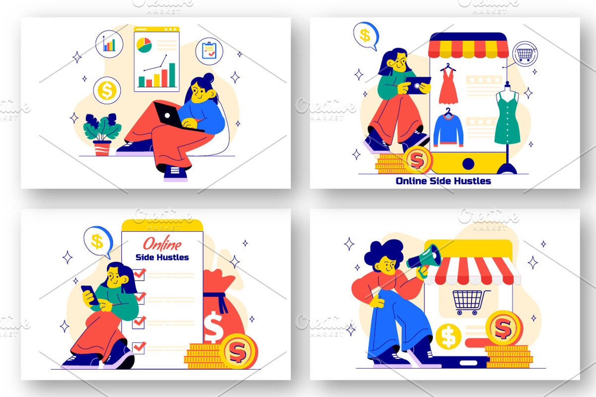10 Online Side Hustles Illustration, a Finance Illustration by denayunebgt (Photo 2 of 4)