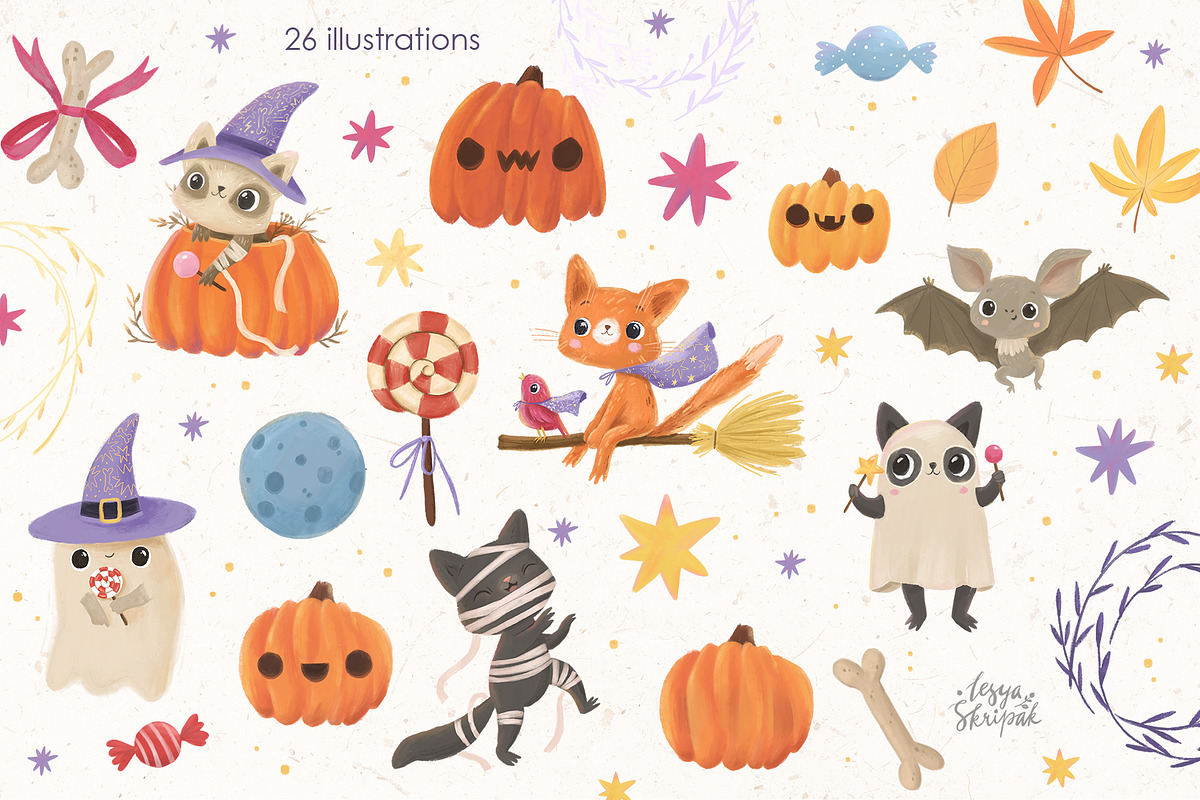 Cute Halloween clipart, an Animal Illustration by Lesya Skripak (Photo 6 of 8)