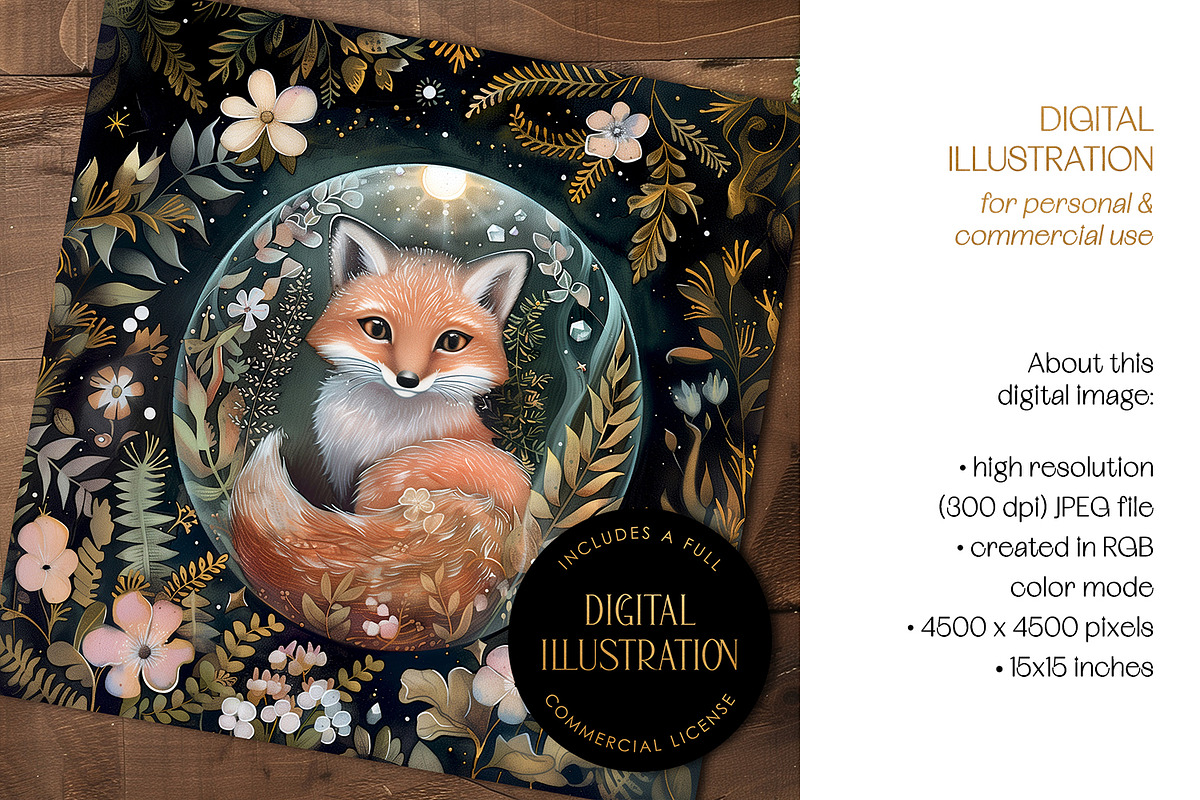 Cute Fox In Crystal Ball Art Print, an Animal Illustration by The Dutch Lady Designs (Photo 2 of 4)
