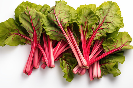 A bunch of fresh rhubarb with vibrant green leaves and bright pink stems, arran, a Food & Drink Photo by Textures & Backgrounds