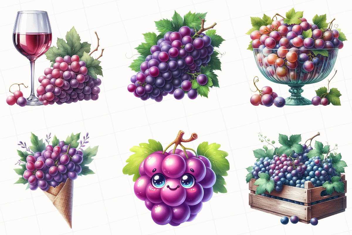Watercolor Grape Clipart, an Illustration by OK Design (Photo 2 of 5)
