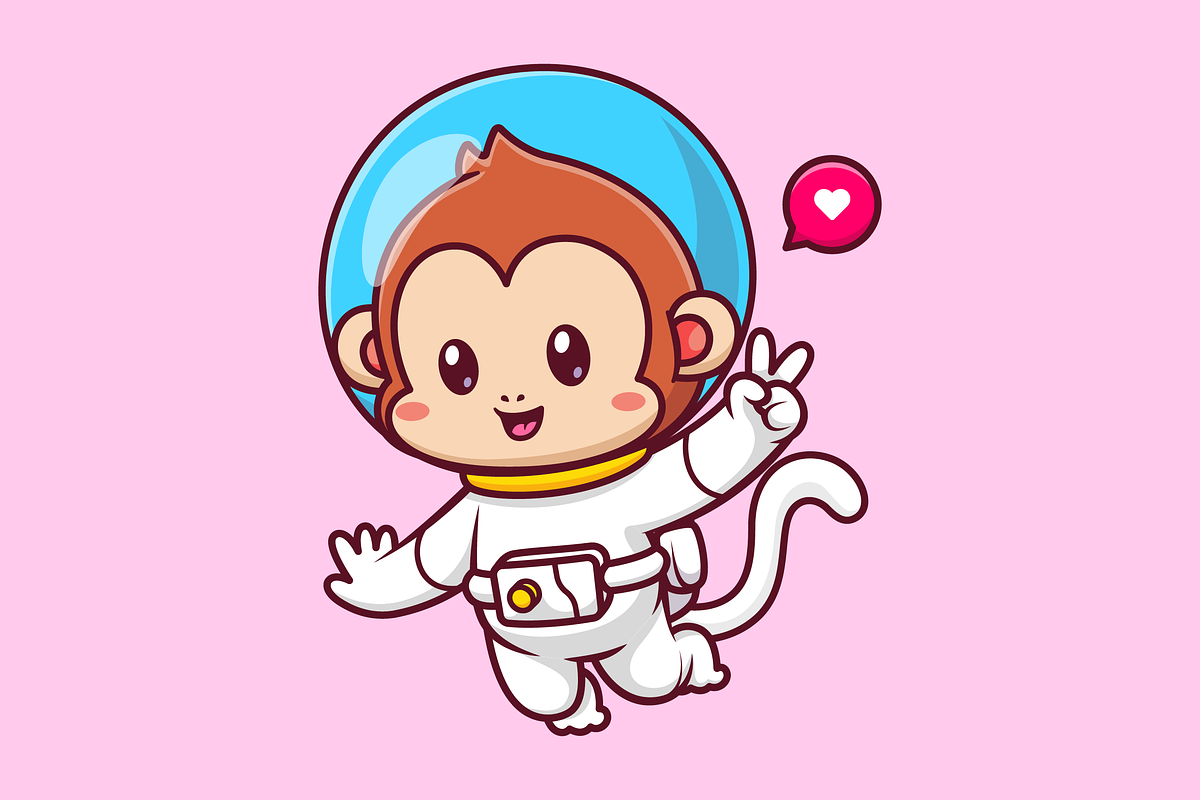 Cute Monkey Astronaut Fly In Space, an Illustration by Catalyst Labs