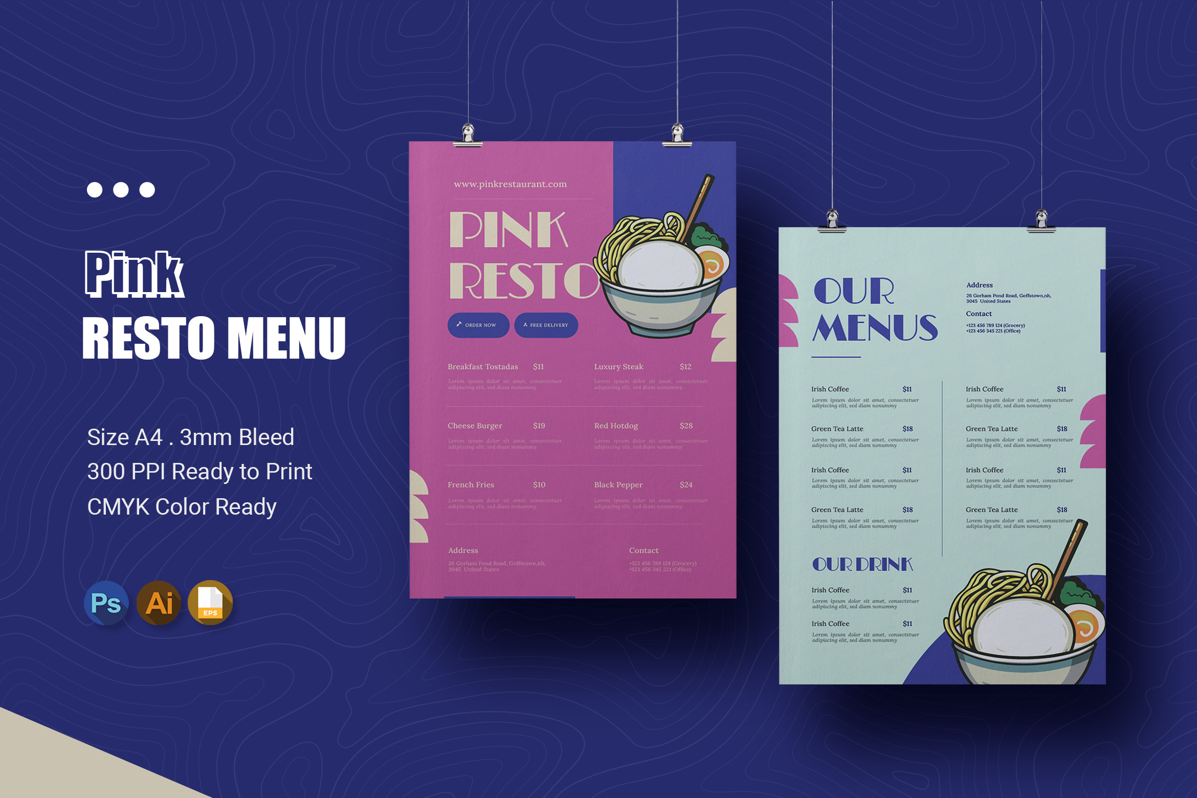 Pink Resto Menu, a Print Template by Esensifiksi.studio