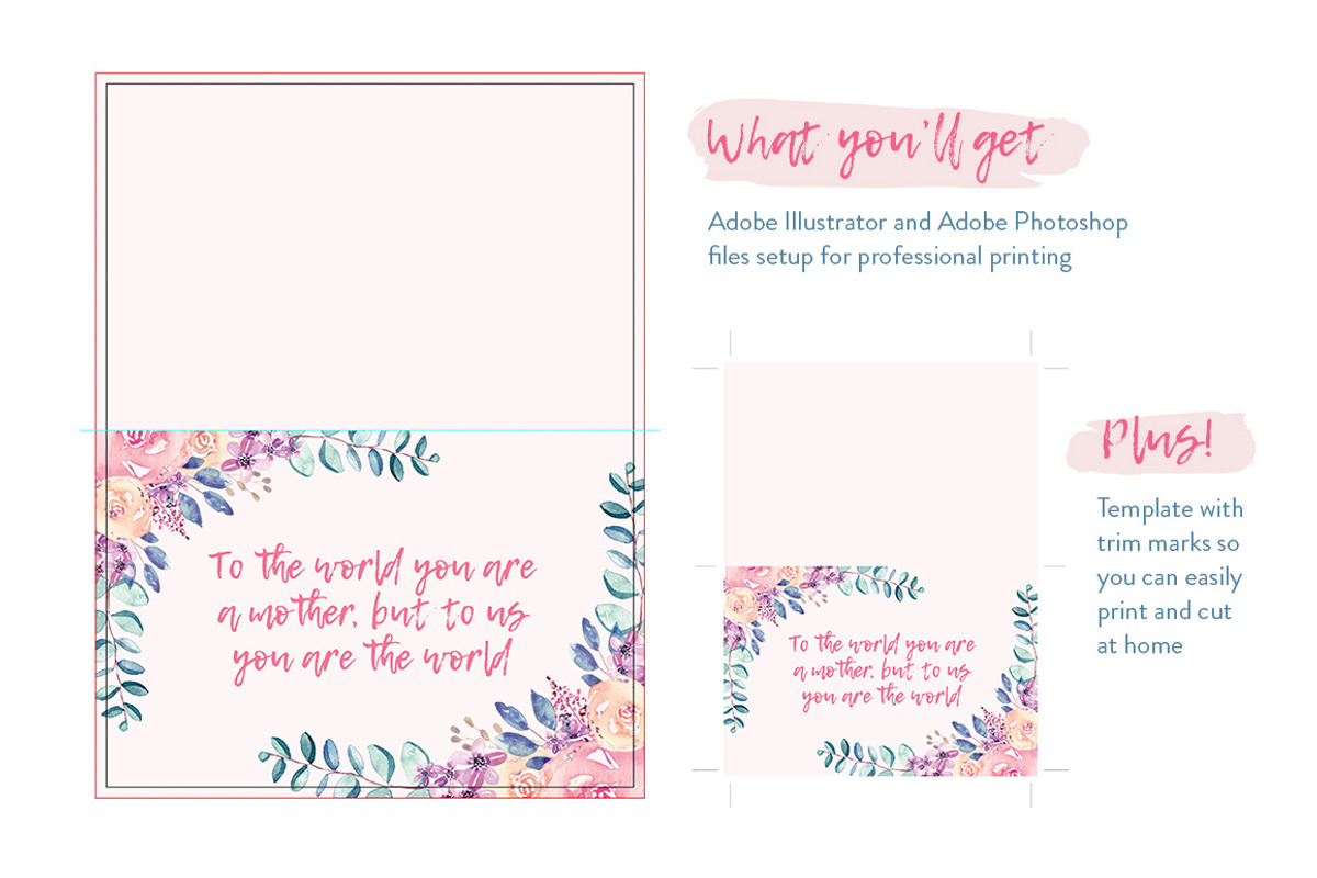 Mother's Day Card Template + BONUS, a Card Template by ClementineCreative (Photo 3 of 5)