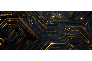 Futuristic black and gold circuit, a Technology Photo by piter.goskov