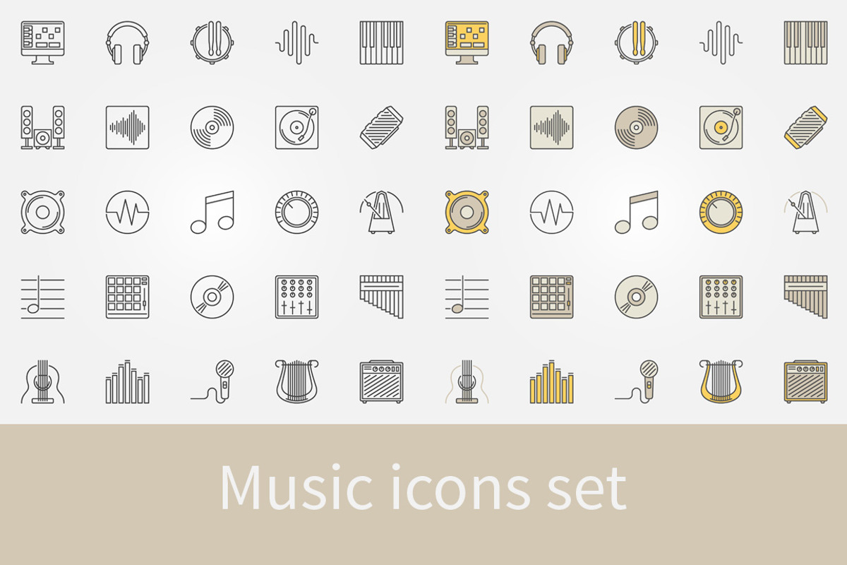 Music vector icons set, an Outline Icon by VenomousVector
