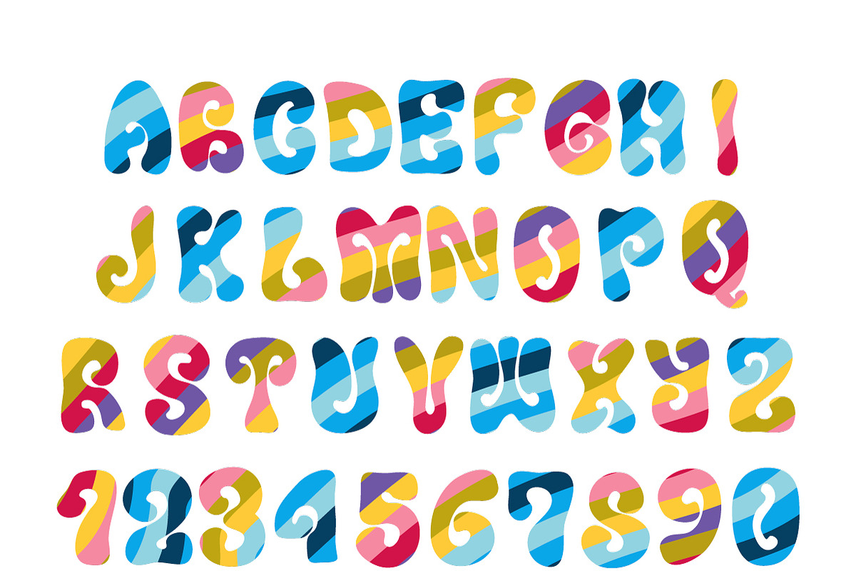 Vintage hippie alphabet on white, an Object Graphic by BestPics