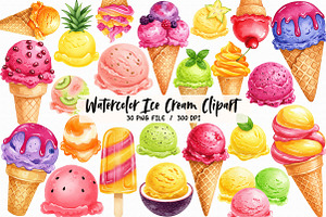 Watercolor Ice Cream Clipart PNG, an Illustration by Libby Wishes