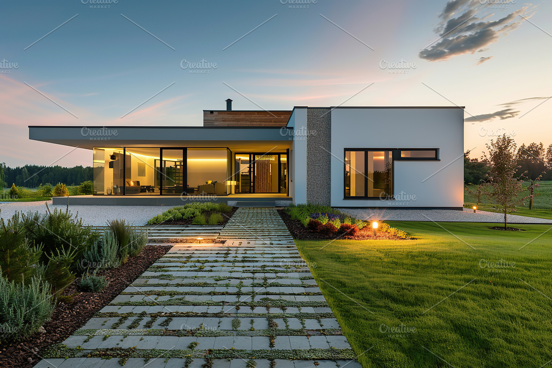 Modern house in suburb with beautiful green landscape, a Photo by AlyaAnd
