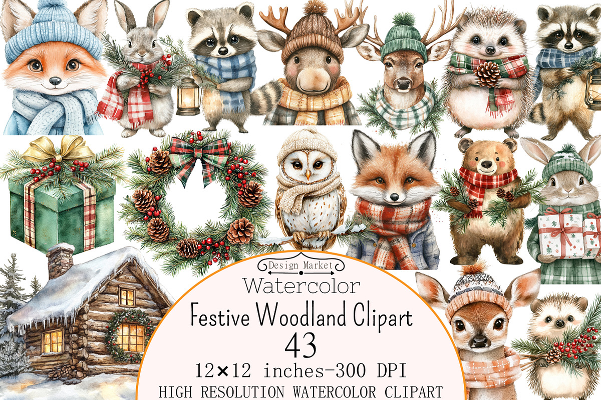 Festive Woodland Clipart, a Seasonal Illustration by Design Market (Photo 1 of 5)