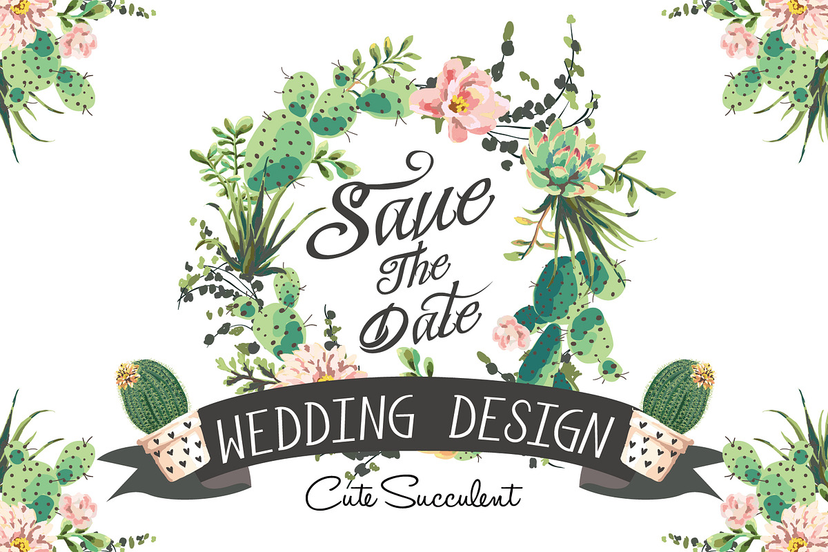 Wedding graphic set with succulents, an Illustration by Graphic Box (Photo 1 of 3)