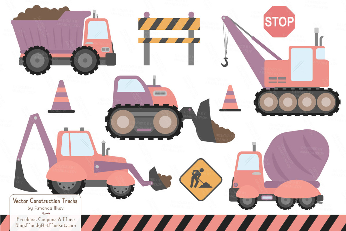 Vintage Girl Construction Trucks, an Illustration by Amanda Ilkov (Photo 1 of 2)