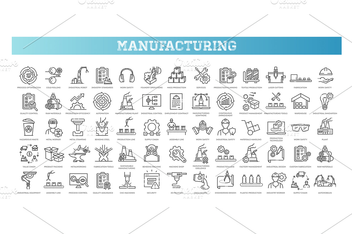 Manufacturing icons. Manufacturing, an Outline Icon by Tettygreen